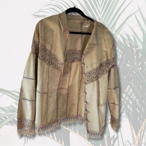 IDI leather boho crochet jacket with fringe